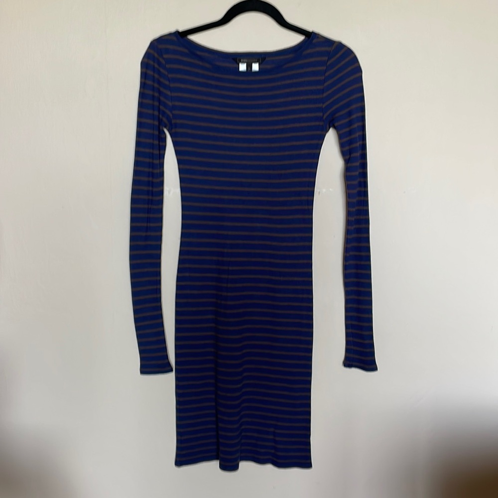 YOUR FALL DRESS, BCBGMAXAZRIA, Size Small, Blue with Brown Stripes